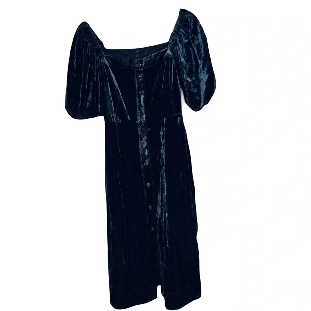 Women’s J Crew Velvet Dress Silver Gray Size 2 Front Buttons, puff sleeves - Picture 1 of 5